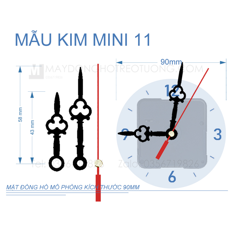 Mẫu kim đồng hồ treo tường ngắn, kim mini - Máy Đồng Hồ
